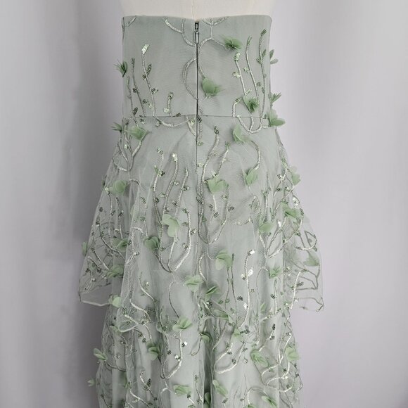 Dessy Collection Strapless Green 3D Embroidered Sequin Tiered Maxi Dress Sz 14R - Picture 8 of 14